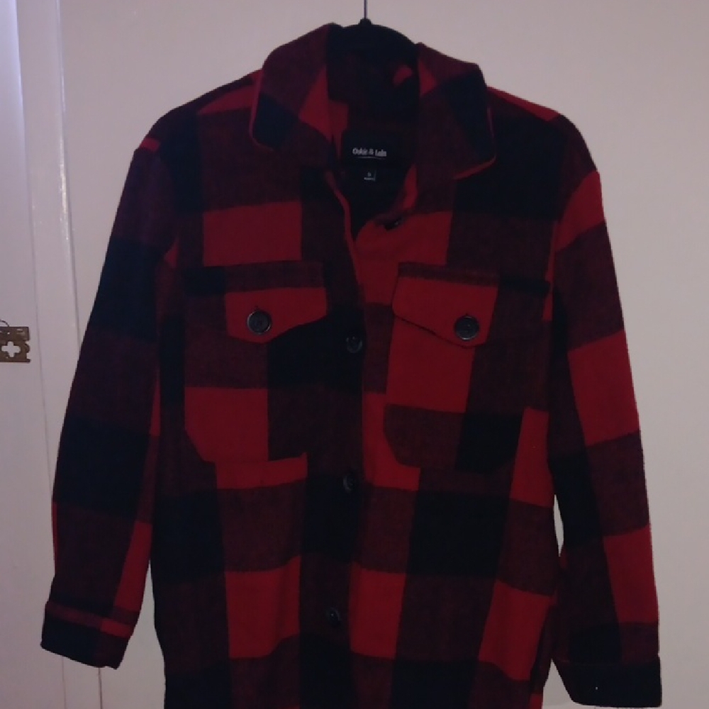 Bold & Cozy Red and Black Plaid Shirt Jacket